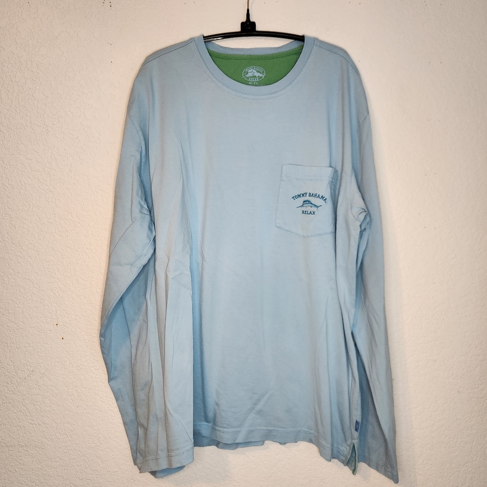 Tommy Bahama Relax Light Blue Long Sleeve 100% Pima Cotton Shirt, Size XL‎